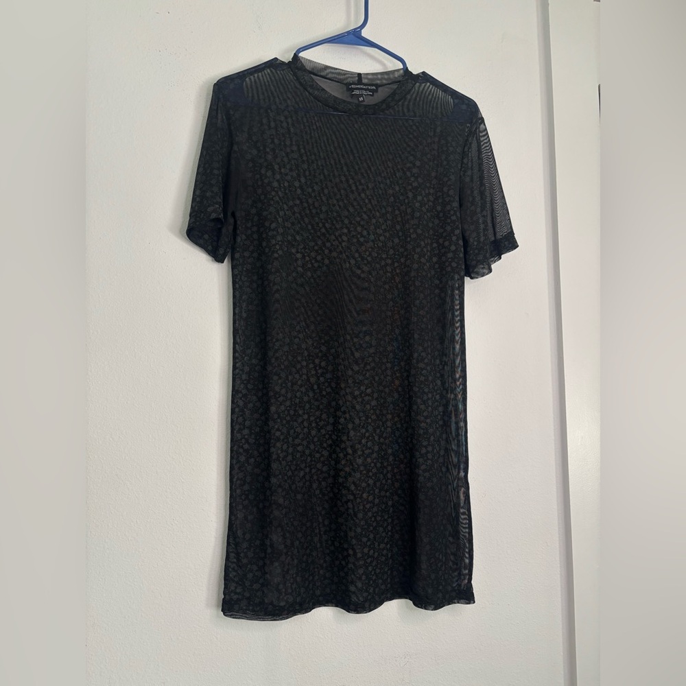 WEDNESDAYS GIRL MESH FLORAL MIDI SHIFT DRESS SZ XS